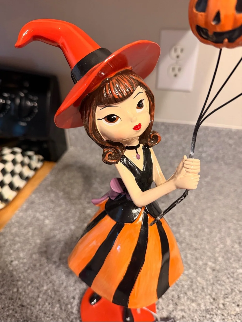 Bella Luxx Orange & Black Witch Figurine with Festive Balloons